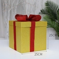 Golden 25cm Christmas gift box with red glitter bow and festive sparkling finish - 25cm / Gold