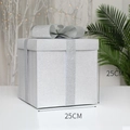 Elegant silver glitter 25cm Christmas gift box with decorative ribbon bow - 25cm / Silver