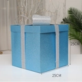 Blue glitter Christmas gift box with silver ribbon and bow, size 25x25cm decor - 25cm / Blue