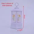 Lavender Christmas lantern with gold angel motifs and battery compartment detail - Angel / White