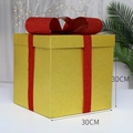 30cm large glittery gold Christmas gift box with red ribbon and bow tree decoration - 30cm / Gold