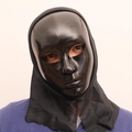 Maschera integrale nera lucida con cappuccio per cosplay e feste di Halloween - Nero