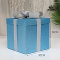 30CM large blue glitter Christmas gift box with silver sparkling bow ornament - 30cm / Blue