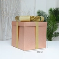 Elegant 30cm rose gold glitter Christmas gift box with a large sparkling gold ribbon bow - 30cm / Champagne Gold