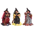 Three-piece Halloween witch dolls set with pointed hats and brooms for party decor - Set of Three