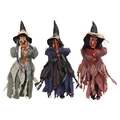 Set de tres muñecas de brujas de Halloween colgantes con escobas para decoración - Juego de 3 (Verde+Azul+Rojo)