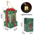Close-up of glowing green Christmas gift box ornament with dimensions and festive packaging - Gift Box Light / Green Christmas Tree