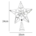 Cime d'arbre étoile creuse 3D de 24cm en métal argenté avec base à ressort en spirale - Argenté