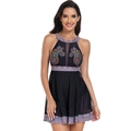 Detail of plus size one-piece swim dress with paisley embroidery and mesh skirt - S / Paisley Mesh Skirt 24076