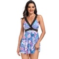 Maillot de bain violet grande taille imprimé ananas rose avec détails de taille en mesh - S / Ananas Violet (24077)