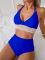 Dettaglio bikini blu reale con bordo ondulato e slip a vita alta con design arricciato - S / Blu Reale