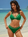Detalle del bikini de dos piezas verde brillante con paneles de malla y diseño de talle alto - M / Verde Mar