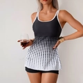 Women's tankini swimsuit set with black and white polka dot top and boyleg bottoms - S / Black and White