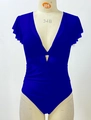 Bañador de una pieza azul real con escote en V profundo y mangas con volantes mujer - S / Bikini Azul Real Con Cubierta