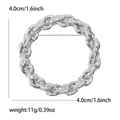 Vintage silver metal round brooch with twisted rope texture and 4cm diameter for women - Silver