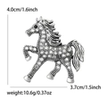 Spilla vintage a forma di cavallo color argento con strass e misure indicate - Argento (5170-SL)