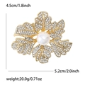 Elegant gold leaf flower brooch with white pearls and sparkling crystals for women - Gold