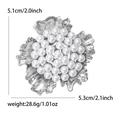 Spilla fiore argento elegante con perle, dimensioni 5.1cm x 5.3cm per giacche donna - Argento