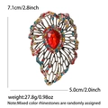 Detailed view of leaf brooch dimensions 7.1cm by 5.0cm with colorful crystal rhinestones - Antique Gold Multicolor