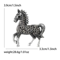 Spilla vintage a forma di cavallo in metallo argento con strass grigi scintillanti - Nero