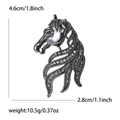 Retro horse head brooch in gunmetal finish with white rhinestones and dimensions - Gun Black - White Rhinestone