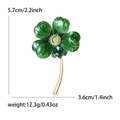 Spilla quadrifoglio in cristallo verde dorato con indicazioni di dimensioni e peso reale - Verde (MM-BR-5080-GN)