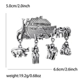 Vintage silver Noah Ark brooch with hanging animal charms and detailed engraving - Silver