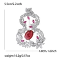 Luxuriöse hohle Flaschenkürbis-Brosche mit rotem Edelstein und Zirkon-Pavé 5.5x4.0cm - Silber-Rote Kalebasse (MM-BR-8539-SL)