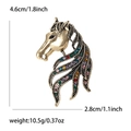 Detailed dimensions of horse head brooch with colorful rhinestones in gold finish - Antique Gold - Multicolor Rhinestone
