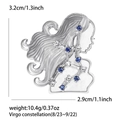 Spilla segno Vergine argentata con strass blu e dimensioni esatte 3,2cm x 2,9cm - Articolo:5233-SL