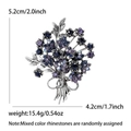 Elegant flower bouquet brooch with colorful blue and purple rhinestones, size 5.2cm x 4.2cm - Antique Silver Blue