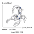 Spilla Scorpione argento con cristalli blu, dimensioni 3,4cm x 3,6cm per abbigliamento - Articolo:5254-SL