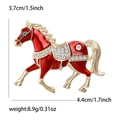 Detail view of red enamel horse brooch showing dimensions of 4.4cm by 3.7cm - Gold-Red