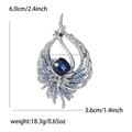 Elegant peacock brooch with blue rhinestones and faceted crystal, size 6.0cm x 3.6cm - Silver Blue Style (MM-BR-5297)