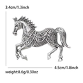 Broche de caballo vintage plateado con grabados, tamaño 3,4x4,5cm y peso de 8,6g - Plata Envejecida
