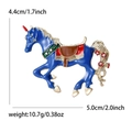 Spilla unicorno blu scuro con fiori rossi e misure di dimensioni dettagliate - Blu