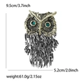 Retro owl brooch pin in dual-tone silver and gold finish with green gemstone eyes - Antique Bronze Silver & Gold
