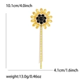 Detailed view of sunflower brooch dimensions with long gold tassels and rhinestones - Kc Gold - Tassel Style - 5305 - Gd