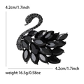 Elegant black swan brooch with rhinestones in black metal finish, 4.2cm size - Black