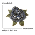 Exquisito broche de rosa con diamantes de imitación azules y verdes con medidas - Oro Antiguo-Azul (5276-BL)