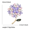 Detailed size chart showing hydrangea brooch dimensions of 5.0cm height and 3.7cm width - Style 5312 / Purple