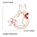 Cute white cat brooch with gold trim and pink crystal flower jewelry for women - KC Gold-Gold-5261-GD
