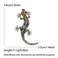 Colorful rhinestone gecko brooch in vintage gold alloy with detailed sizing parameters - Multicolor Gecko Style (5331-MX)