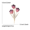 Elegant purple tulip enamel brooch with rhinestones and gold stem 5.5cm height - Purple