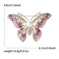 Broche de mariposa de lujo con alas de esmalte púrpura, cristales y gran perla blanca - Mariposa Púrpura (5316)
