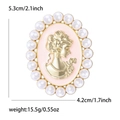 Vintage emaille cameo broche in Victoriaanse stijl met parels en gouden profiel - Goud & Roze