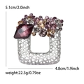 Hollow square alloy brooch with purple and brown rhinestones in silver finish - White K - Purple