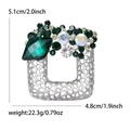 Hollow square alloy brooch with emerald green crystals and sparkling rhinestones - Silver-Green