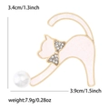 Broche chat exquise en émail rose avec nœud doré et perle pour décoration de costume - KC Or/Blanc