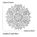 Detail showing crystal flower brooch dimensions of 5.8cm and 27.2g weight on white background - Silver (5393-SL)